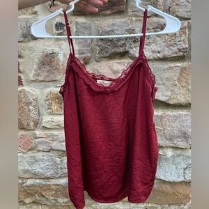 Lace Trim Burgundy Tank Top